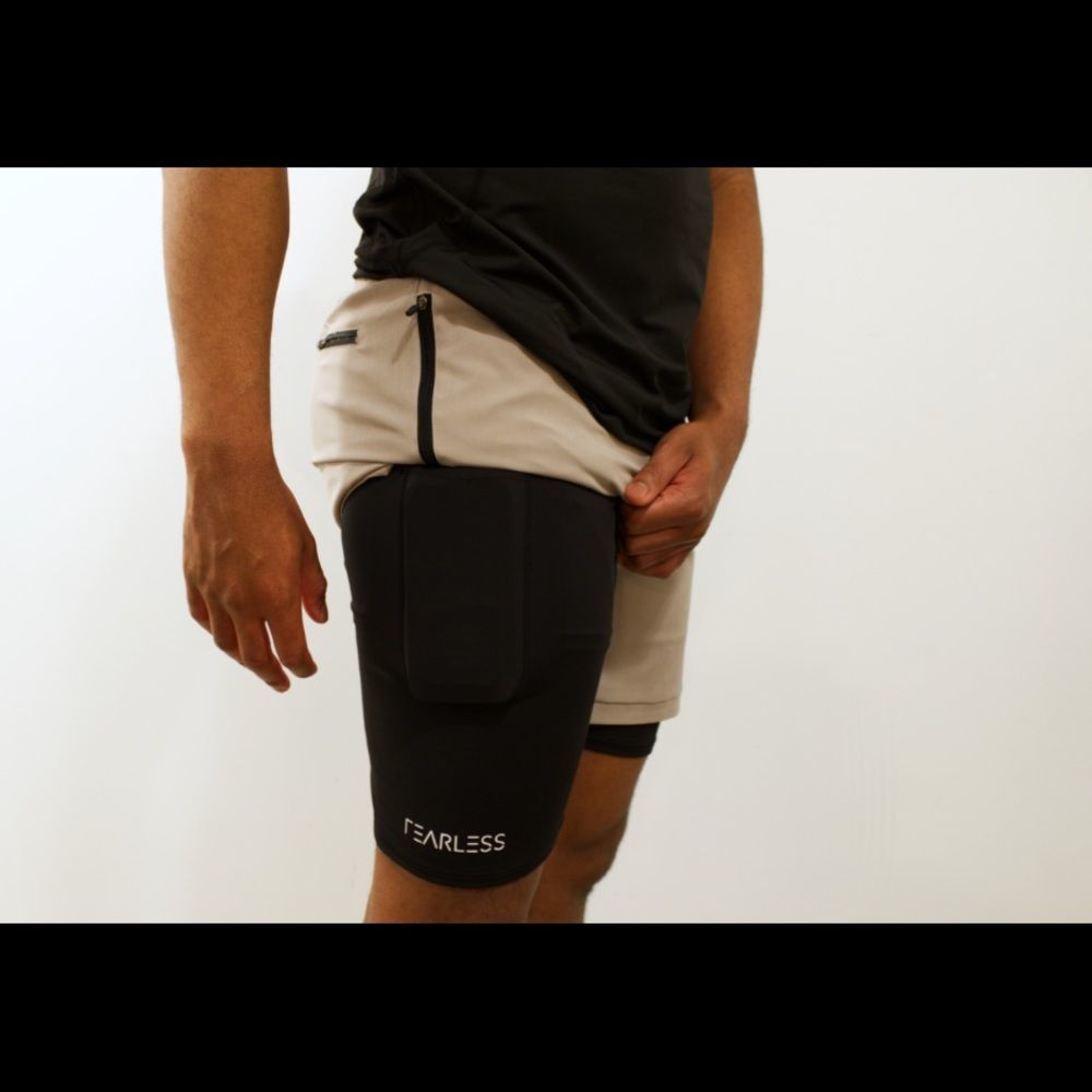 NWOT Agu Athletics The Fearless Shorts dual training shorts light grey black